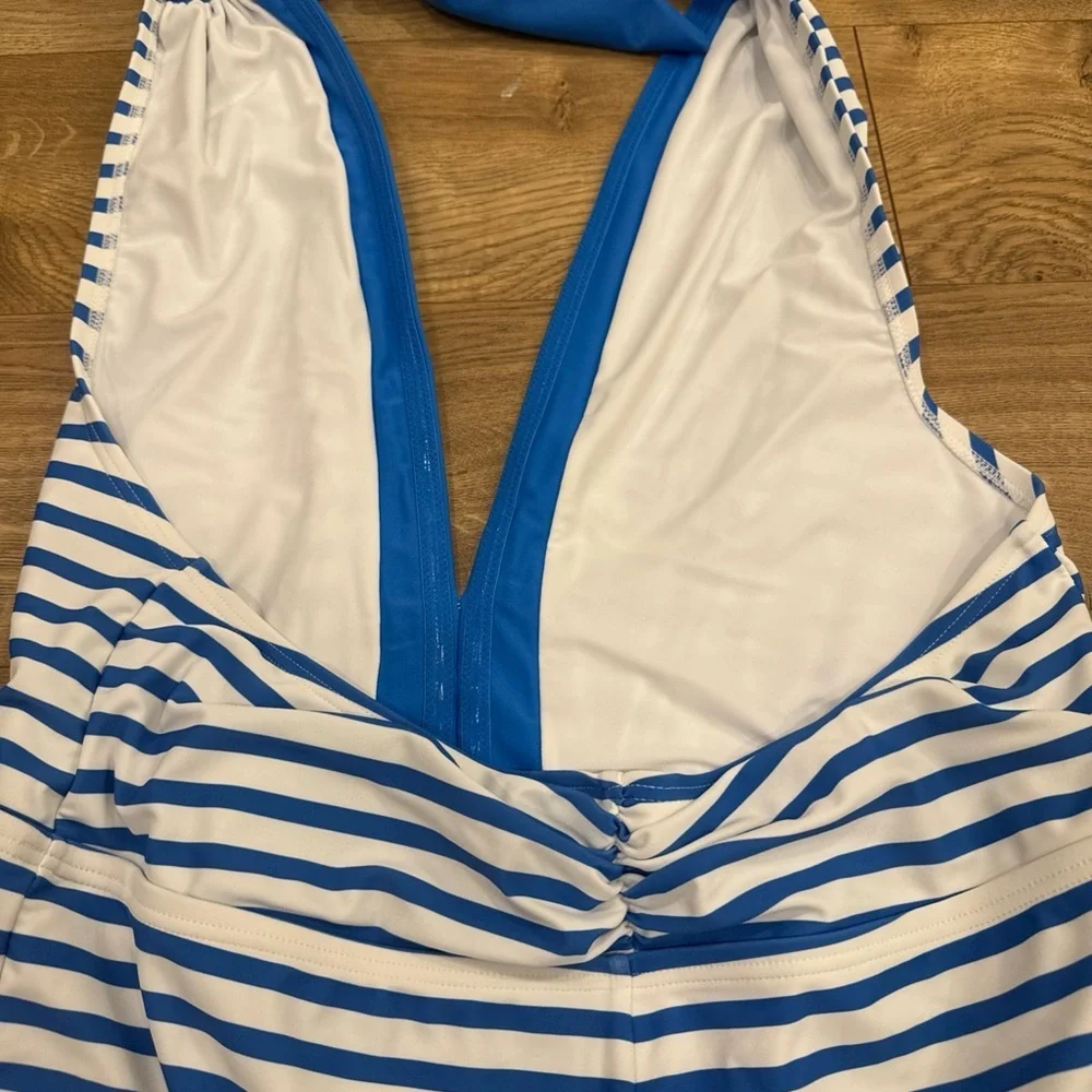 Unique Vintage Retro One Piece Swimsuit Blue/Wh Stripe 1X Rare Sailor Nautical